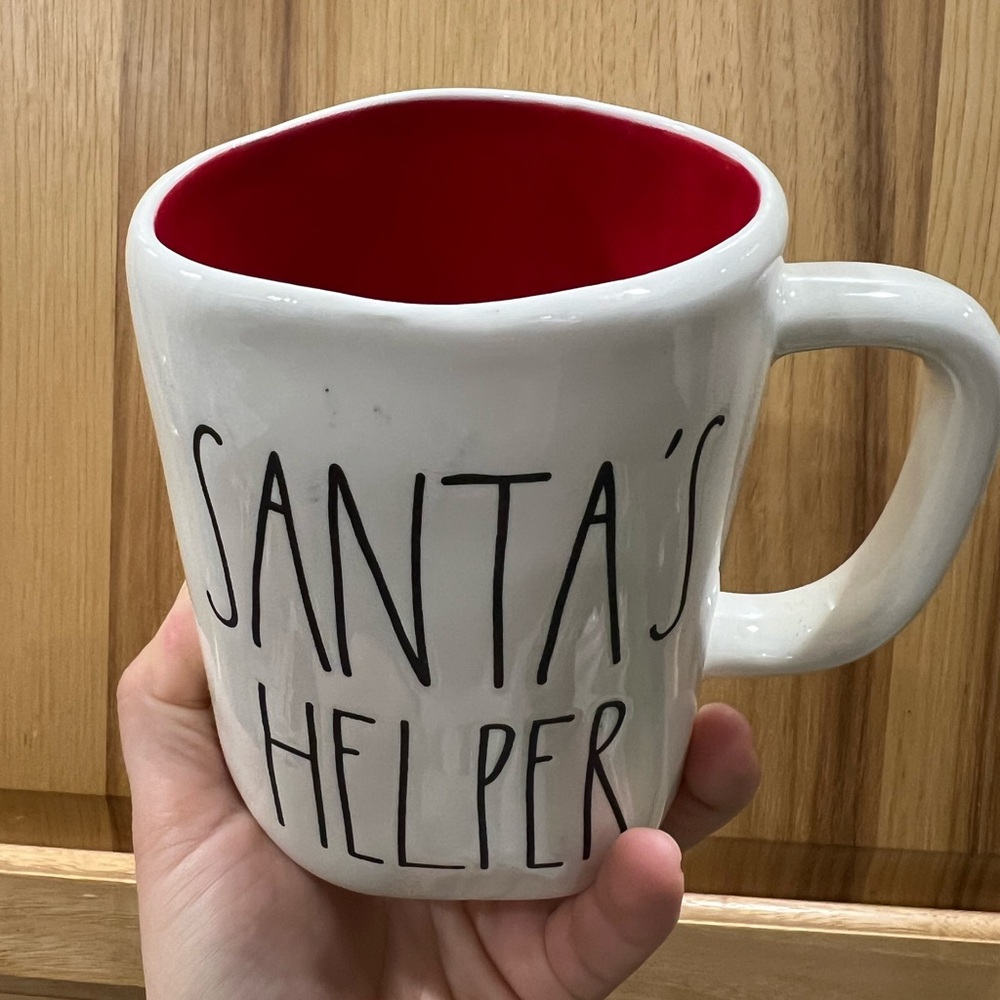 Rae Dunn 'Santa's Helper' Mug - White Exterior with Red Interior
